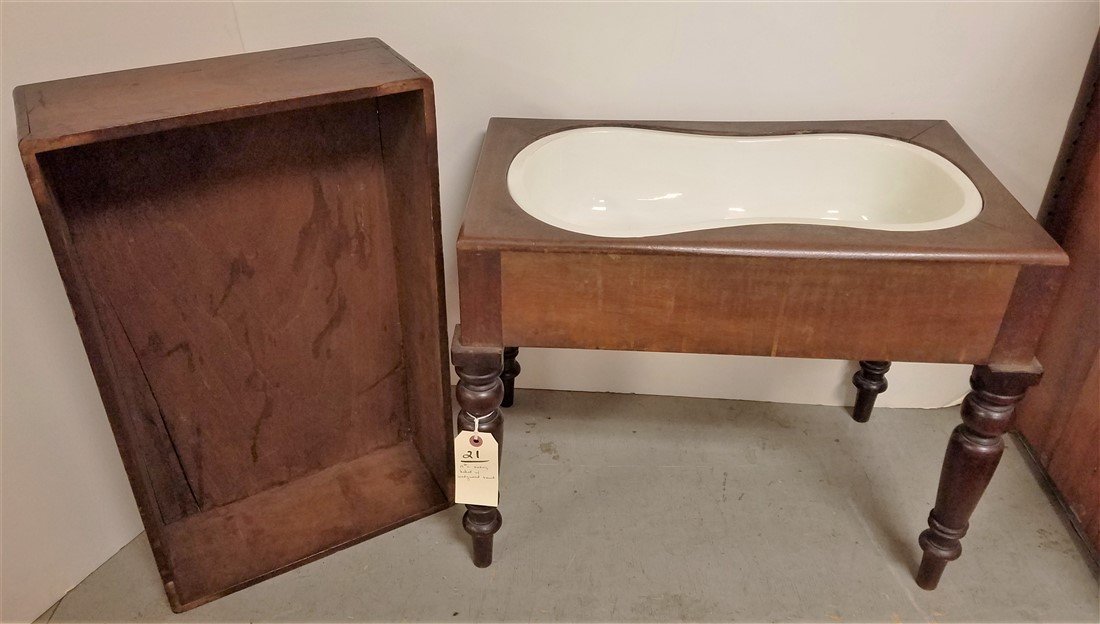 19th c. MAHOG. BIDET W/ WEDGWOOD BOWL (1 of 6)