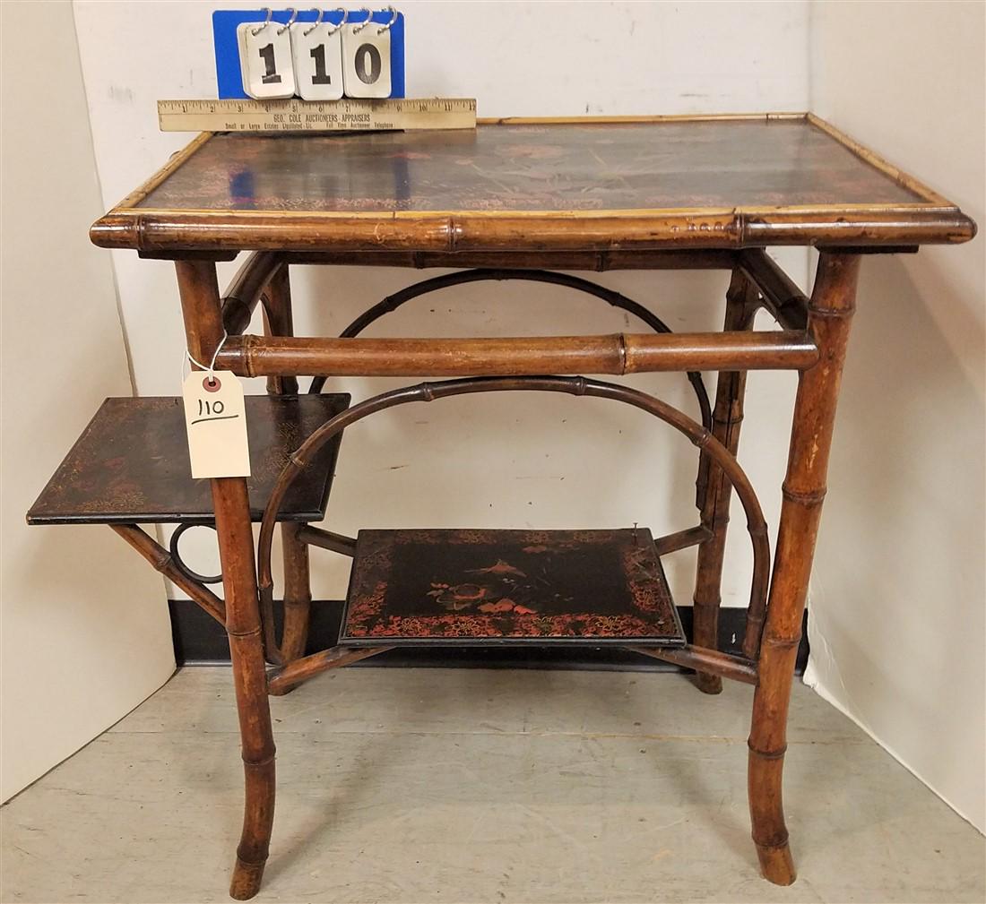 BAMBOO LACQUERED STAND, 29"H X 30"W X 17"D: BAMBOO LACQUERED STAND, 29"H X 30"W X 17"D