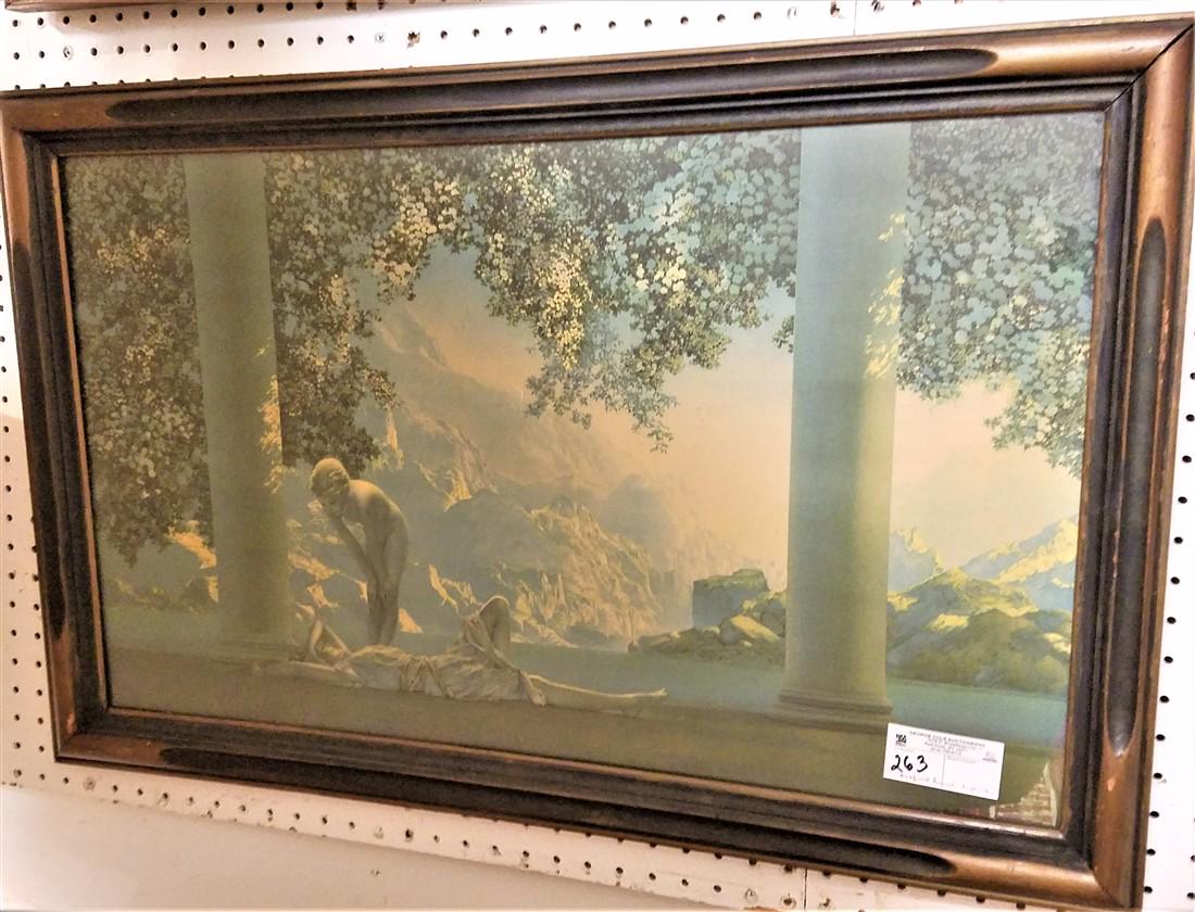 FRAMED MAXFIELD PARRISH PRINT, DAYBREAK, 17.5" X 29.5": FRAMED MAXFIELD PARRISH PRINT, DAYBREAK, 17.5" X 29.5"