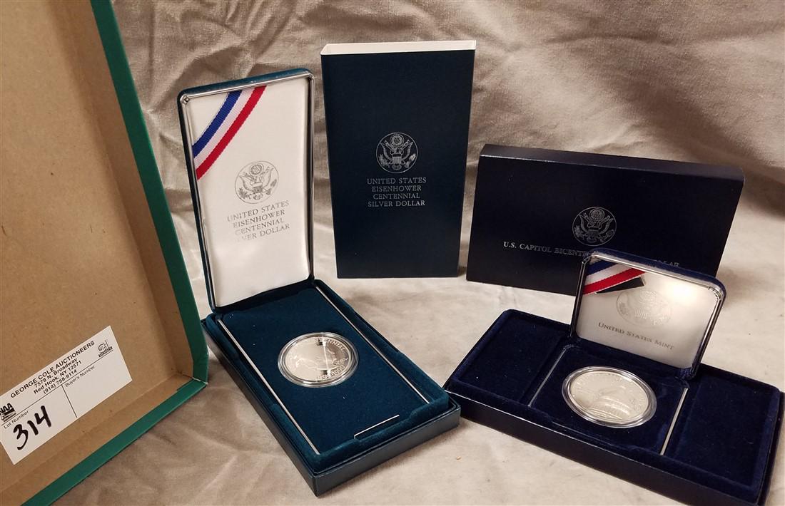 LOT 2 US MINT SILVER DOLLARS US 1994 CAPITAL, (1 of 2)