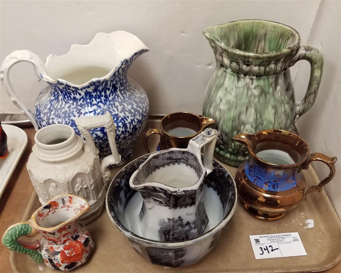 TRAY PITCHERS IRONSTONE TRANSFER, LUSTER HARD PASTE ETC: TRAY PITCHERS IRONSTONE TRANSFER, LUSTER HARD PASTE ETC