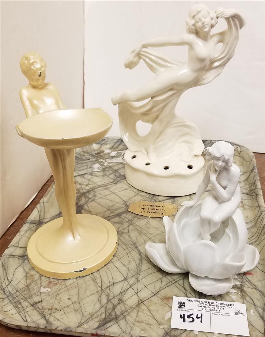 TRAY GERMAN PORCELAIN FLOWER FROGS, METAL FIGURAL (1 of 1)