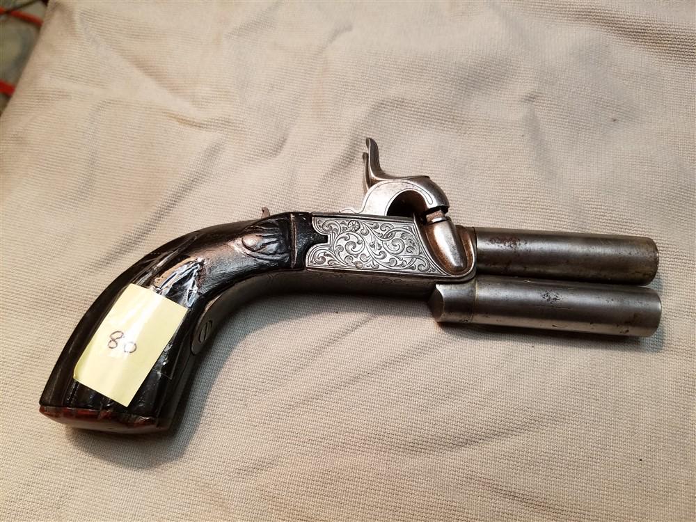 Belgian Percussion Double Over Under BBLS Hidden: Belgian Percussion Double Over Under BBLS Hidden Trigger SAP One Trigger 2 BBLs That Screw Off - SN 56 - Unless You Possess The Supplies To Load And Fire This Firearm, No FFL Transfer Required