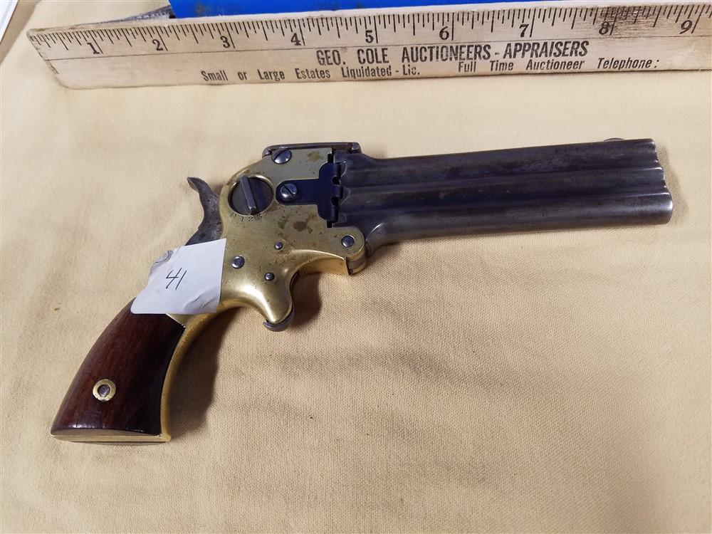 WM W Marston New York City - (Patented May26,1857 -: WM W Marston New York City - (Patented May26,1857 - Improved 1864) - 3 Barrel .32 Spur Trigger Superposed Top Break Action Pistol W/Barrel Selector, Brass Frame, Rosewood Grips - 4.0"bbl - Rare Early 