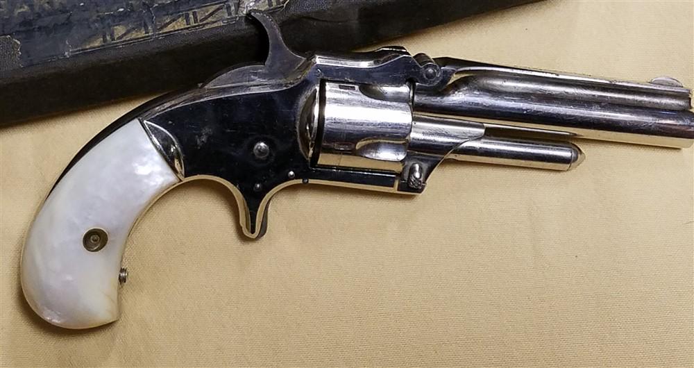 J.M. Marlin New Haven CT - No82 Standard 1875 - Chromed: J.M. Marlin New Haven CT - No82 Standard 1875 - Chromed Steel With Mother Of Pearl Grips - Break Action 5 Shot Revolver - 3" BBL - .32 Rimfire Cal? - SN 9282 - Transfer Is Required, Anywhere Outside O