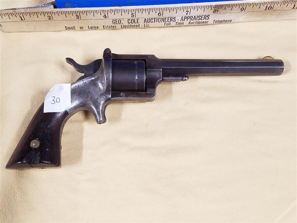 LW Pond - Single Action Belt Revolver - Worcester Mass: LW Pond - Single Action Belt Revolver - Worcester Mass - 6 Shot - .32 Rimfire - Octagonal 5" bbl - Spur Trigger - SN 679 - Production about 4,500 - 1861-1870 (Note Pond was sued and lostâ€¦ the re