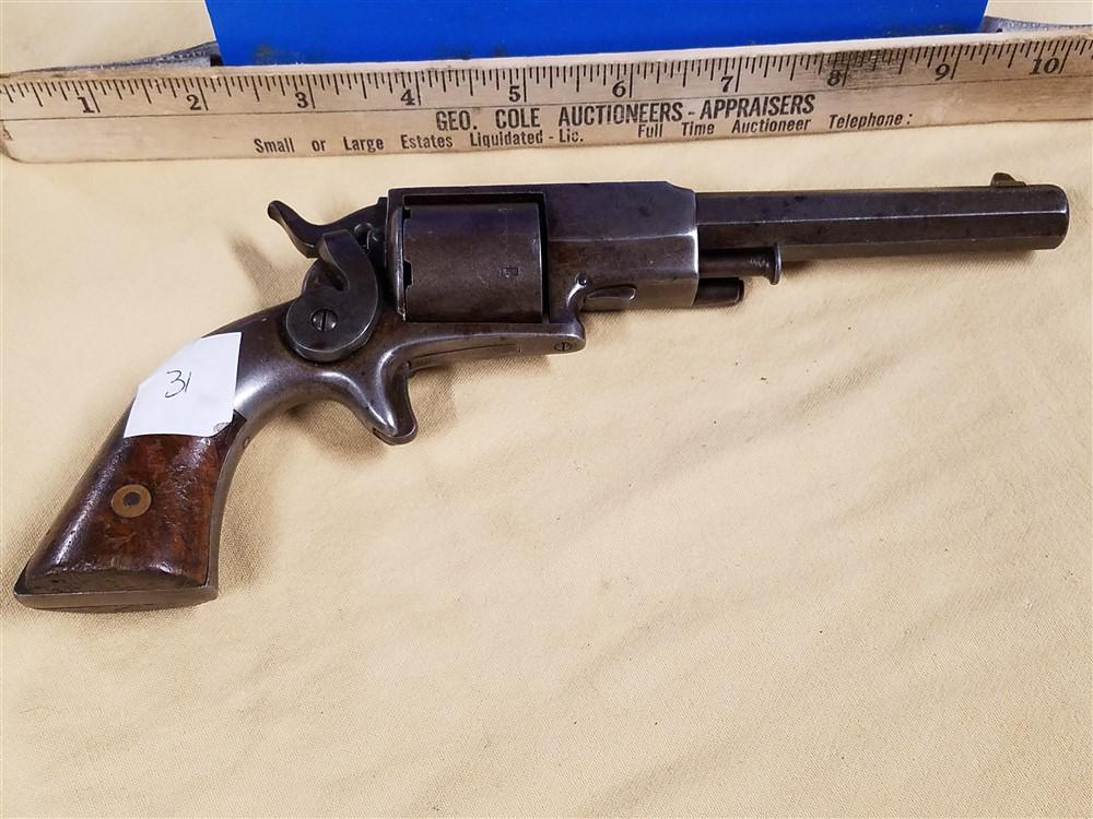 Allen Side Hammer Rim Fire Revolver Third Model - Allen: Allen Side Hammer Rim Fire Revolver Third Model - Allen & Wheelock Worcester, Mass - Allen's Pat's Sept 7 Nov 9 1858 July 3 186X - 6 Shot Revolver - .36 Short Rimfire - 4.75" Octagonal bbl - Nice engr