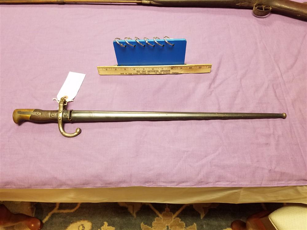 French M1874 Gras Bayonet, St. Etiene 1879 With: French M1874 Gras Bayonet, St. Etiene 1879 With Scabbard - SN: Bayonet - 67350, Scabbard - 15350