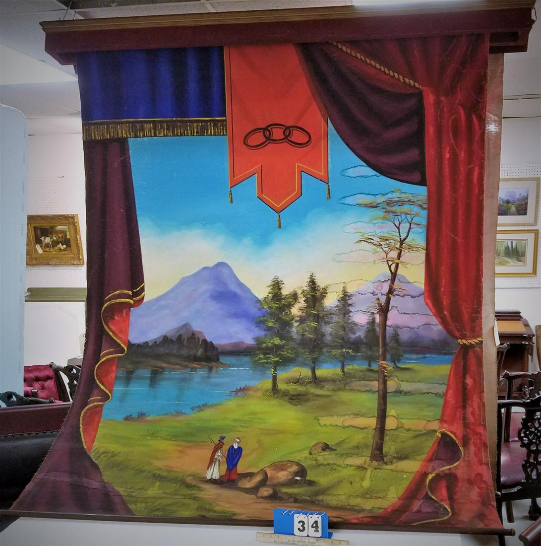 PULL DOWN O/CANVAS ODDFELLOWS LANDSCAPE W/ VALENCE 7' X: PULL DOWN O/CANVAS ODDFELLOWS LANDSCAPE W/ VALENCE 7' X 70"W