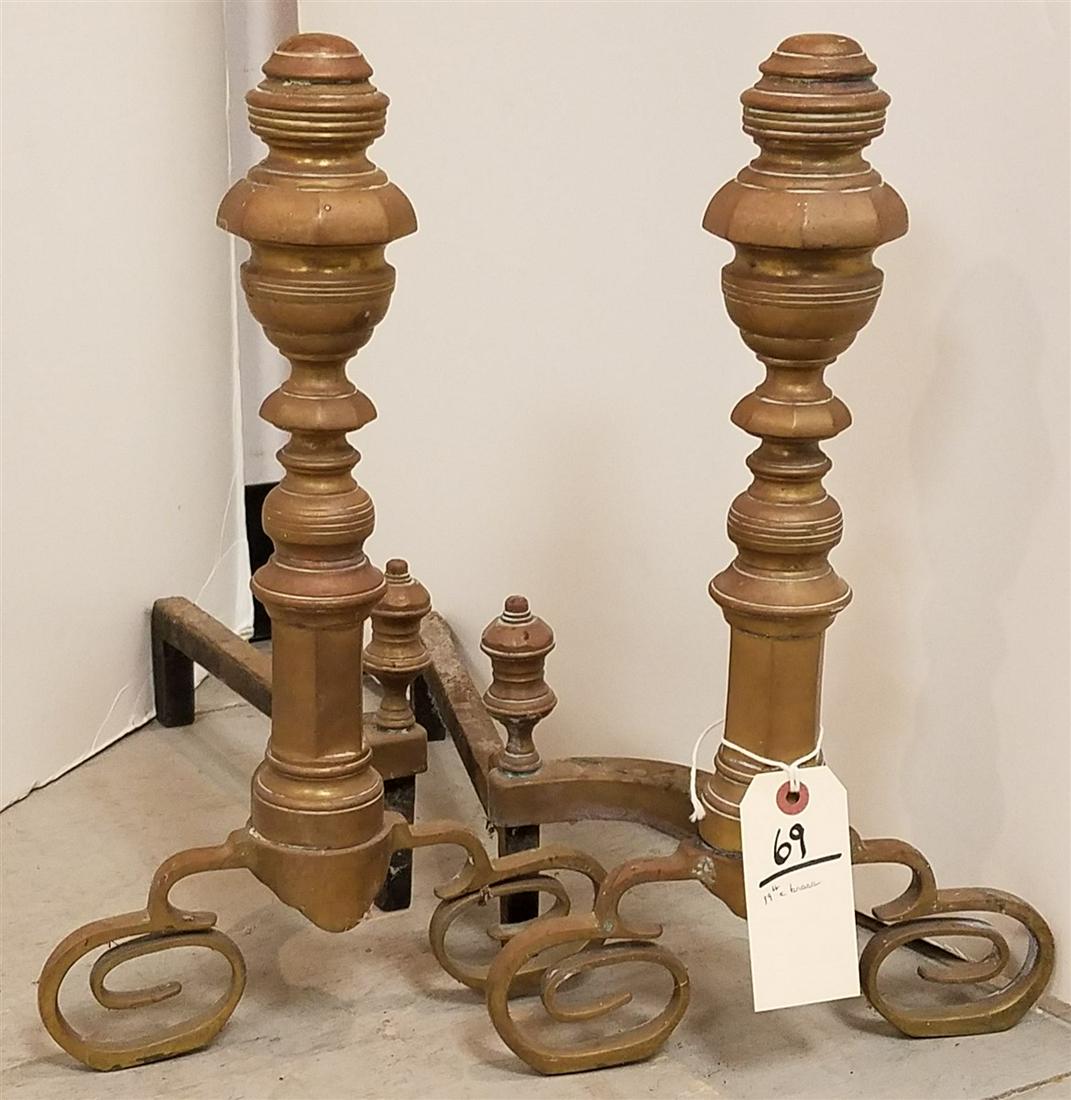 PR 19TH C BASS ANDIRONS 17": PR 19TH C BASS ANDIRONS 17"