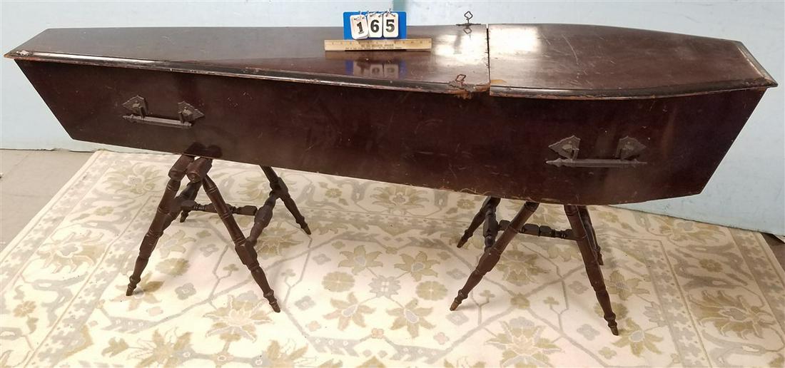 ODDFELLOWS COFFIN W/ SKELETON, (FAUX NOT REAL) ODD: ODDFELLOWS COFFIN W/ SKELETON, (FAUX NOT REAL) ODD FELLOWS PINE PLAINS & STANDS 6'8.5" X19.5"