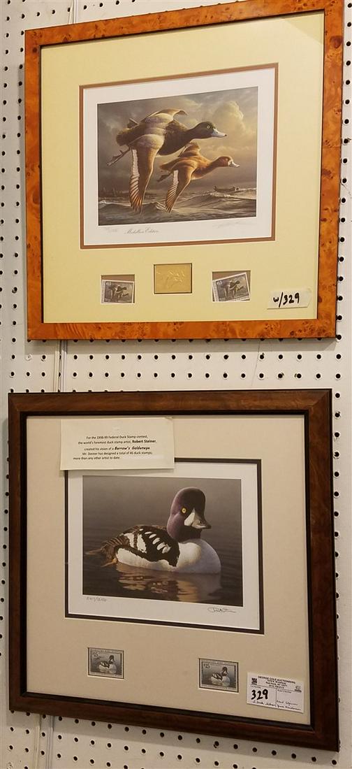 2 FRAMED DUCK LITHOS W/ STAMPS 1998 SGND ROBERT STEINER: 2 FRAMED DUCK LITHOS W/ STAMPS 1998 SGND ROBERT STEINER AND 1999 MEDALLION ED SGND JAMES HAUTMAN