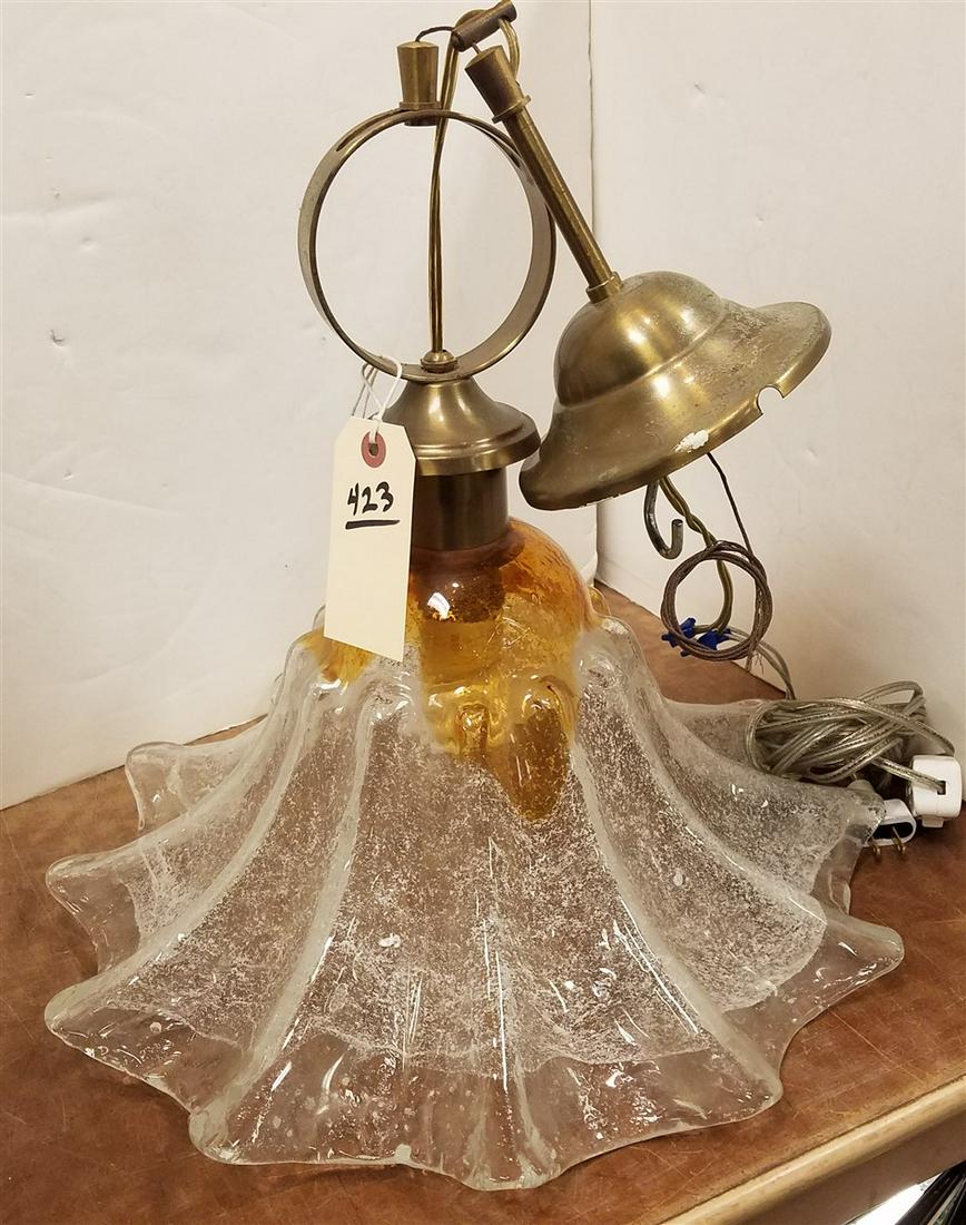 FLUTED GLASS SHADE DROP LIGHT, 22"H X 16.5" DIAM.: FLUTED GLASS SHADE DROP LIGHT, 22"H X 16.5" DIAM.