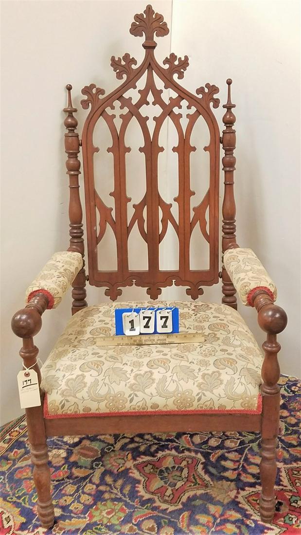 GOTHIC REVIVAL WALNUT ARMCHAIR: GOTHIC REVIVAL WALNUT ARMCHAIR
