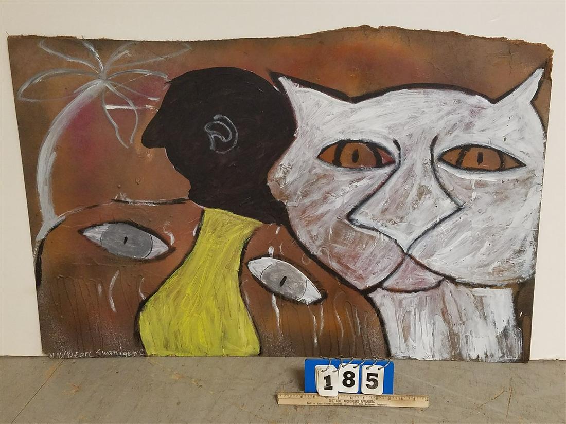 O/B CATS + FIGURE, SGND. EARL SWANIGAN, 28" X 42": O/B CATS + FIGURE, SGND. EARL SWANIGAN, 28" X 42"