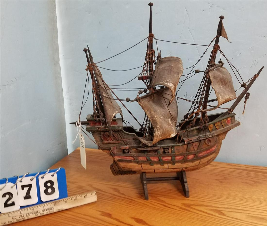 WOODEN SPANISH SHIP MODEL 19 1/2"H X 21"L: WOODEN SPANISH SHIP MODEL 19 1/2"H X 21"L