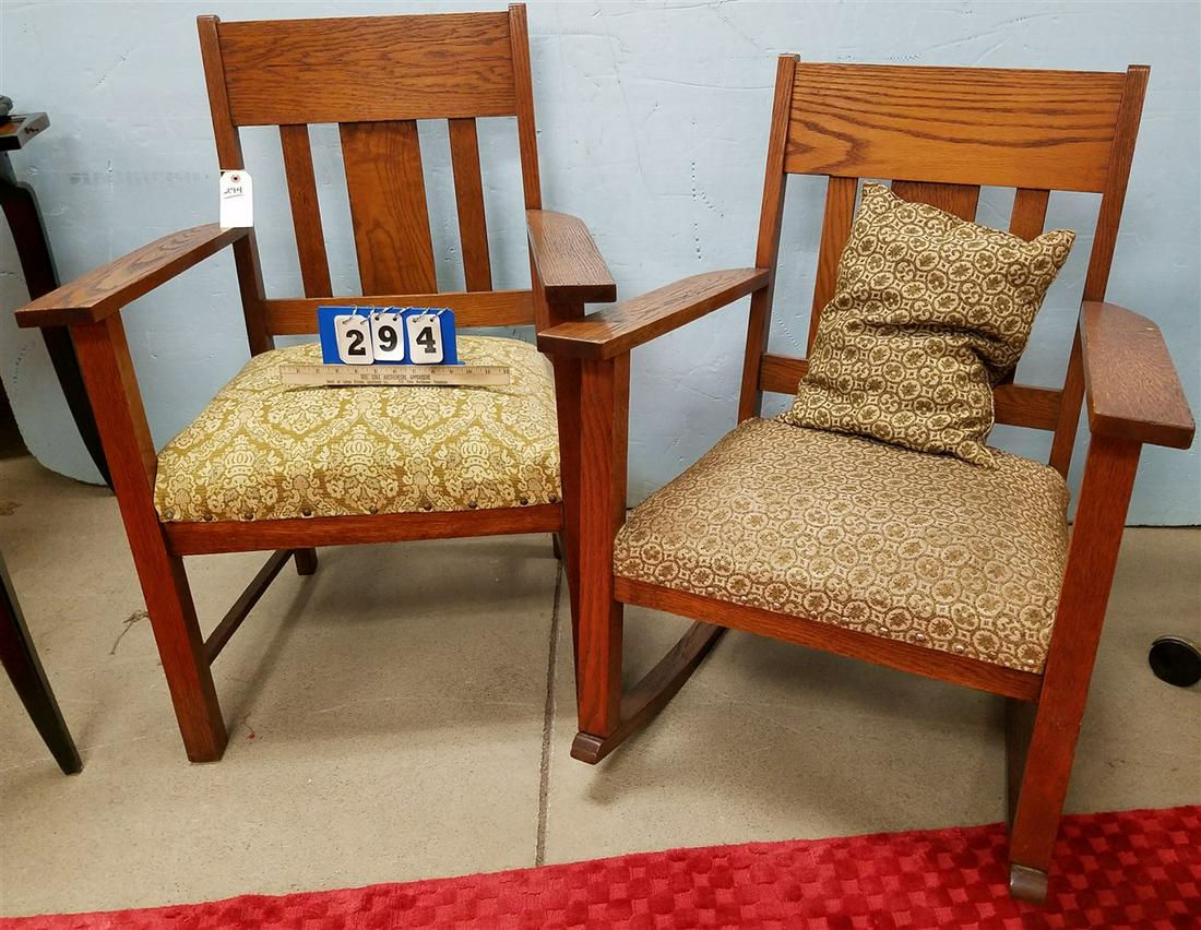MISSION OAK ROCKER AND ARM CHAIR: MISSION OAK ROCKER AND ARM CHAIR
