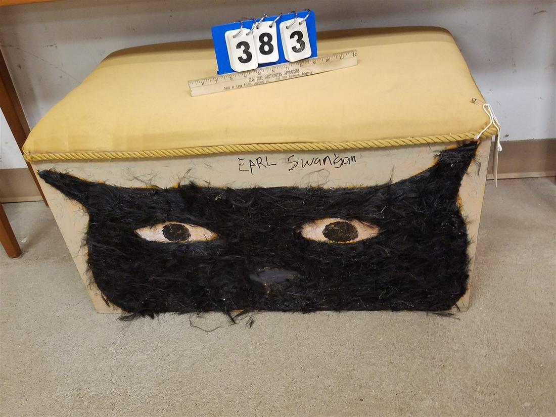 FOLK ART STOOL SGND EARL SWANIGAN 17"H X 30 1/2"W X: FOLK ART STOOL SGND EARL SWANIGAN 17"H X 30 1/2"W X 18"D