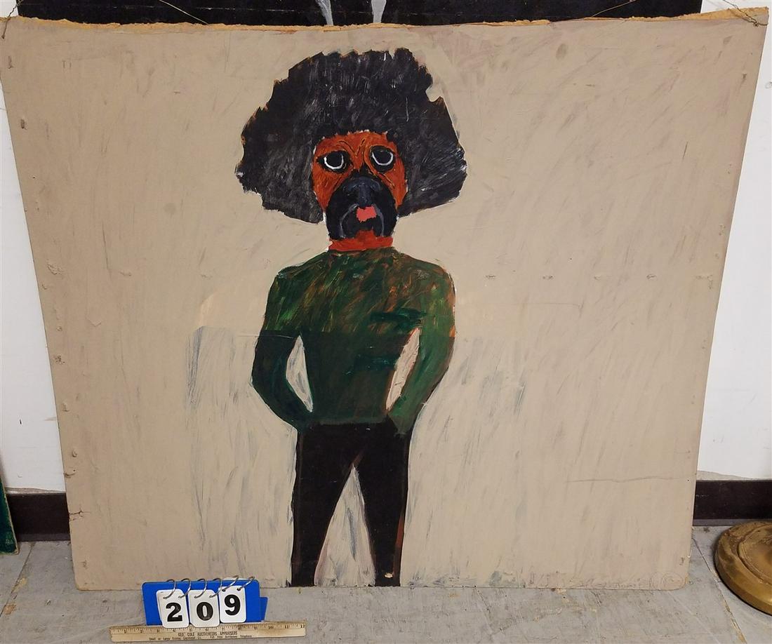 O/B DOG W/ AFRO SGND EARL SWANIGAN 36 1/2" X 41": O/B DOG W/ AFRO SGND EARL SWANIGAN 36 1/2" X 41"