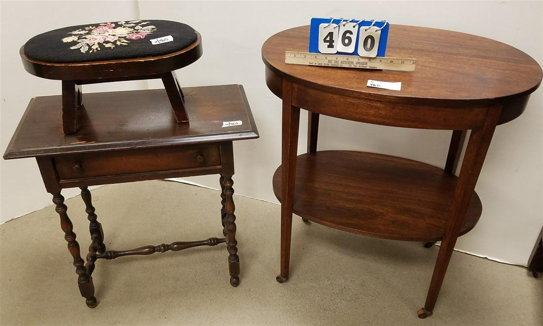 OVAL 2 TIER MAGH. SAND,SM 1 DRAWER STAND & FOOTSTOOL: OVAL 2 TIER MAGH. SAND,SM 1 DRAWER STAND & FOOTSTOOL