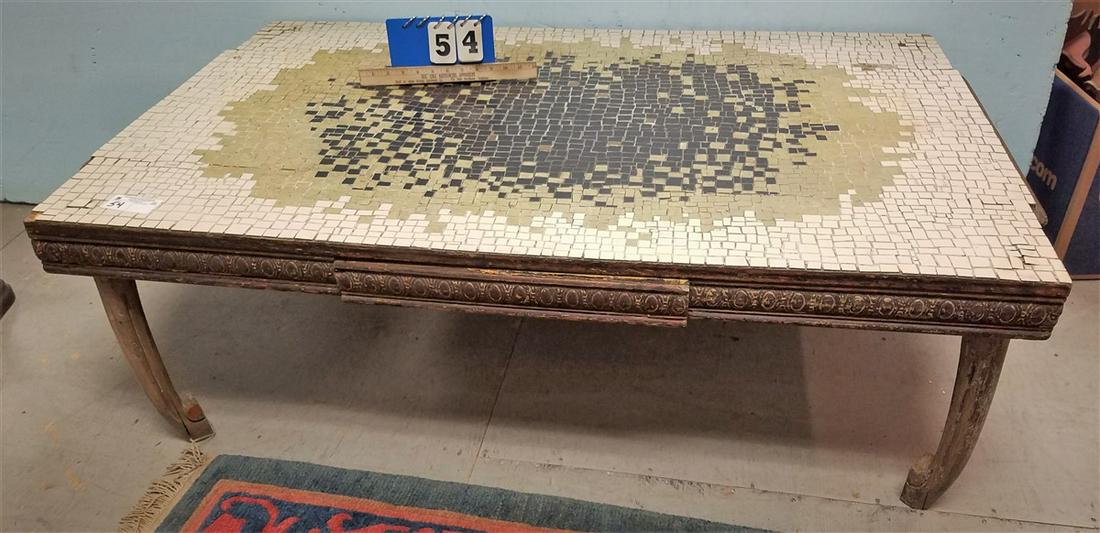 MID CENTURY MOSIAC TOP 1 DRAWER COFFEE TABLE, 18"H X (1 of 2)