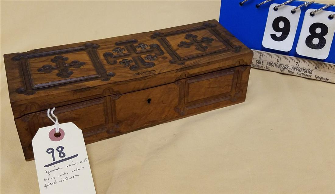 JERUSALEM OLIVE WOOD CARVED BX W/ FITTED INTERIOR, W/ (1 of 2)