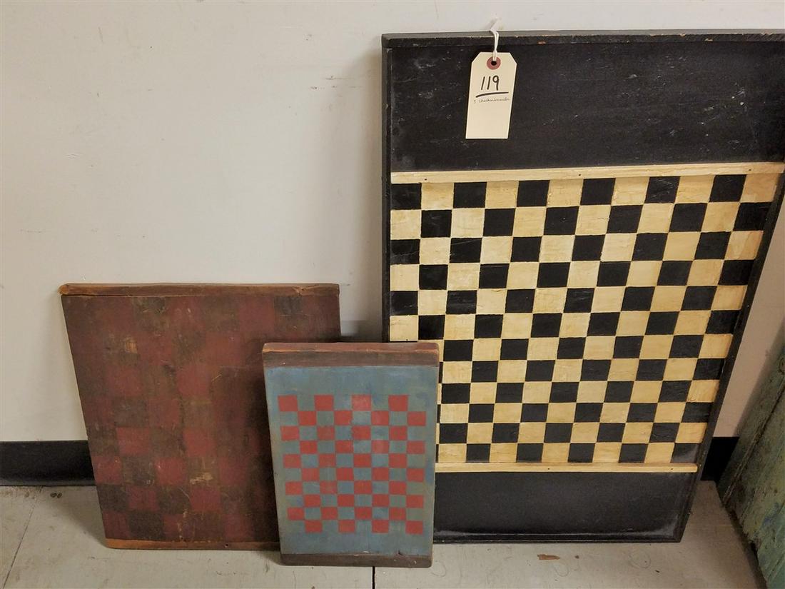 3 PRIM. CHECKERBOARDS, 2 VINTAGE 31" X 18.5" + 15" X: 3 PRIM. CHECKERBOARDS, 2 VINTAGE 31" X 18.5" + 15" X 17.5", CONTEMP-9" X 16"