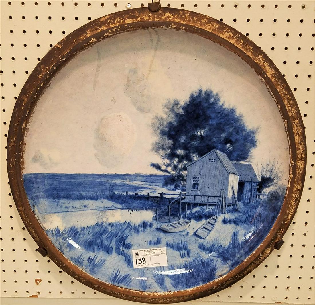 24" DIAM. POTTERY CHARGER W/ ENAMELED LANDSCAPE (1 of 1)