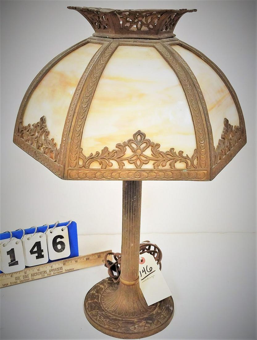 VINTAGE TABLE LAMP W/ SLAG GLASS SHADE, 20"H X 12" (1 of 6)