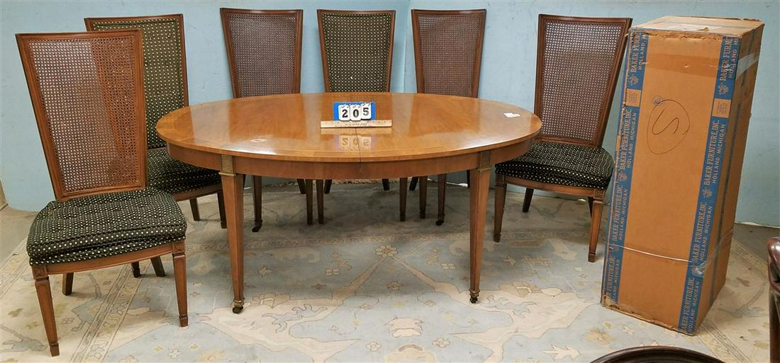 BAKER FURN. MAHOG DINING TABLE, 44"W X 66"L, W/ 3 (1 of 8)
