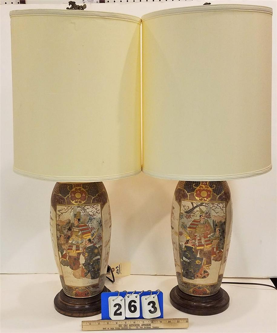 PR. 19th c. MATCHING SATSUMA VASE LAMPS, VASES 15", (1 of 3)