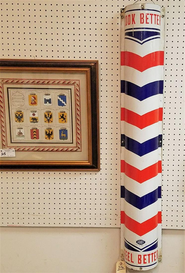 ENAMELED METAL WM MARVY CO BARBER SIGN LOOK BETTER-FEEL (1 of 1)