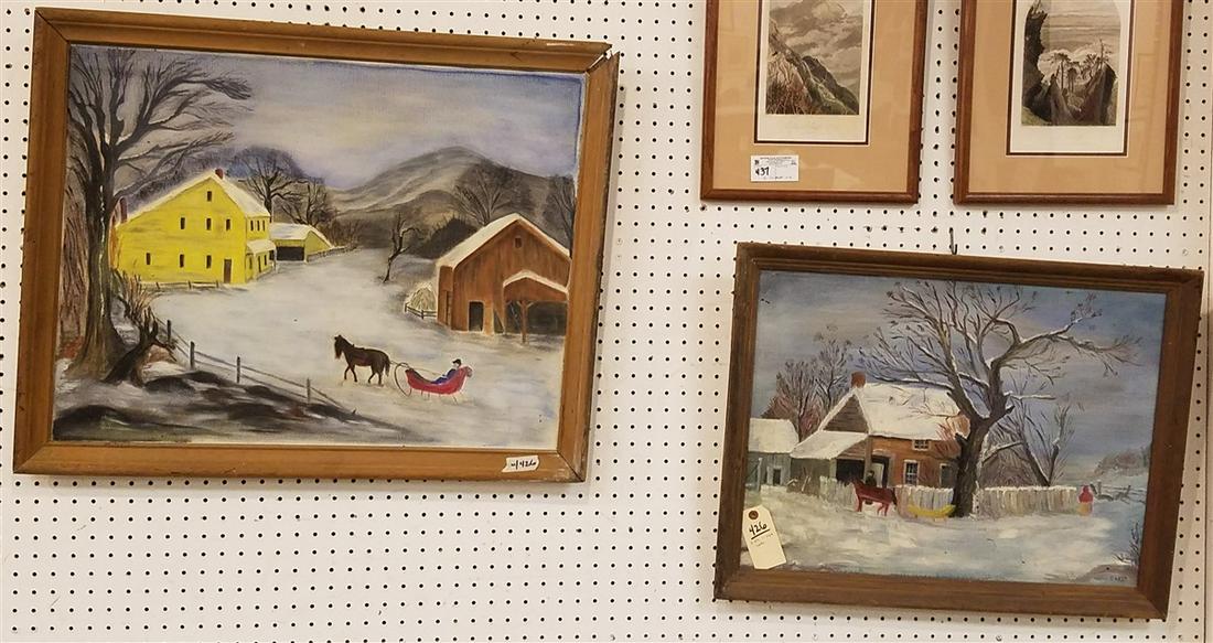 2 FRAMED PRIM O/C WINTER LANDSCAPES 1 SGND CASTA 18" X (1 of 3)