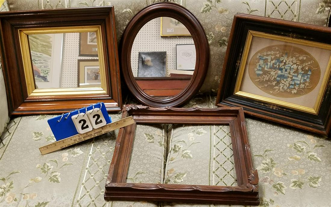 BX 4 VICTORIAN WALNUT FRAMED PCS - MIRROR, THEOREM, (1 of 3)
