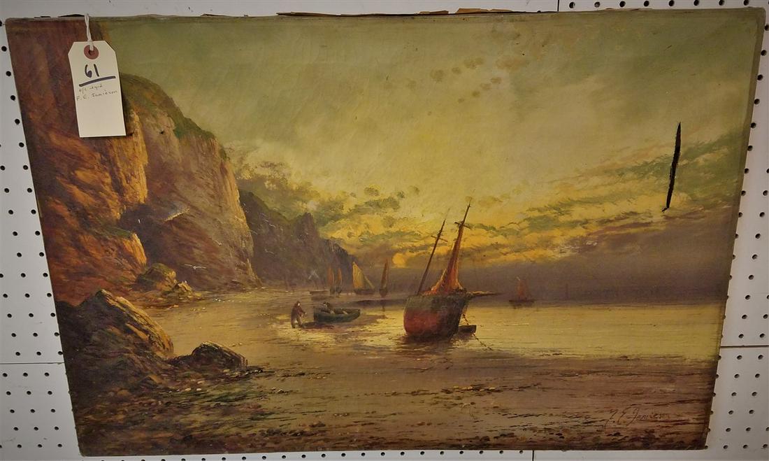 UNFRAMED O/C SHORE SCENE SGND F.E. JAMIESON 20" X 30" (1 of 1)