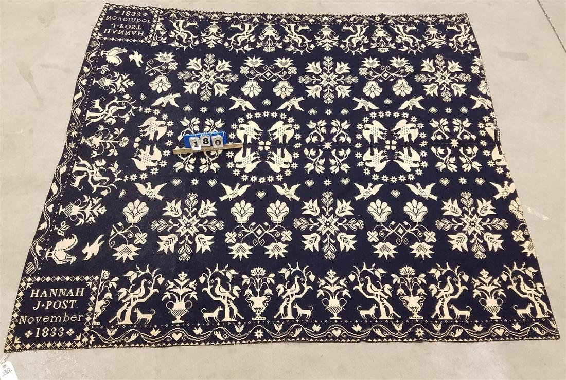 BLUE + WHITE COVERLET, HANNAH J. POST, NOV. 1833 (1 of 3)