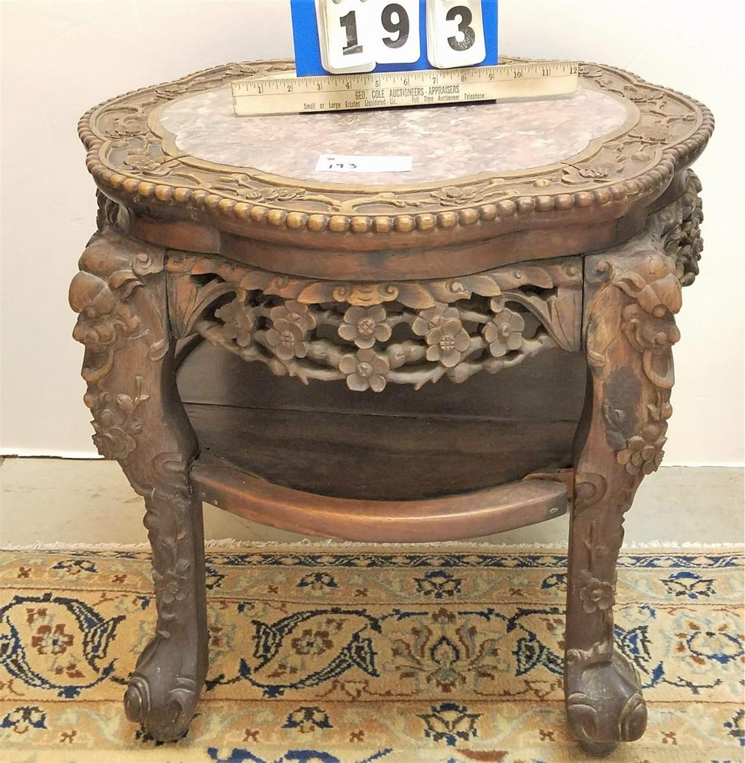 19th c. CHINESE MARBLE TOP 2 TIER STAND, 22"H X 21.75" (1 of 1)
