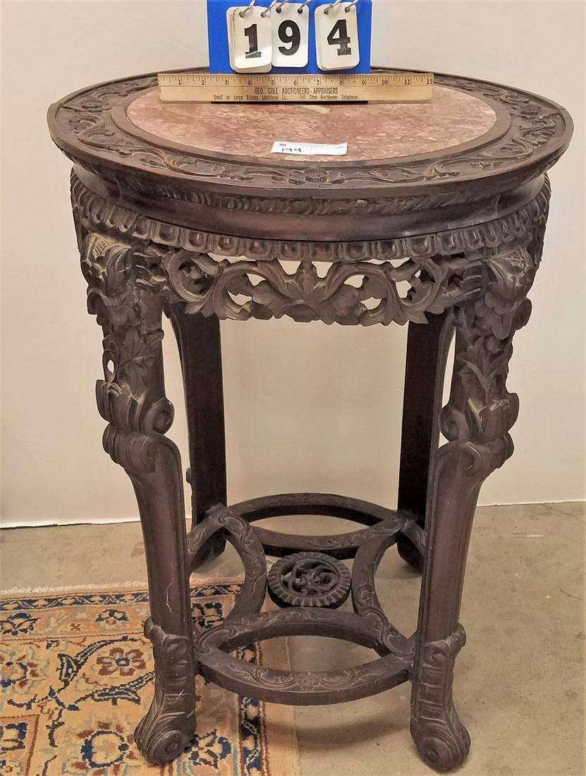 19th c. CHINESE MARBLE TOP STAND, 32"H X 22"D (1 of 2)