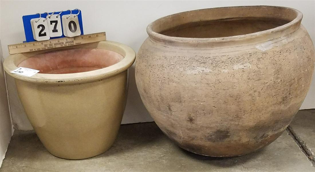 2 POTTERY PLANTERS 15"H X 16" DIAM AND 12"H X 15" DIAM (1 of 1)