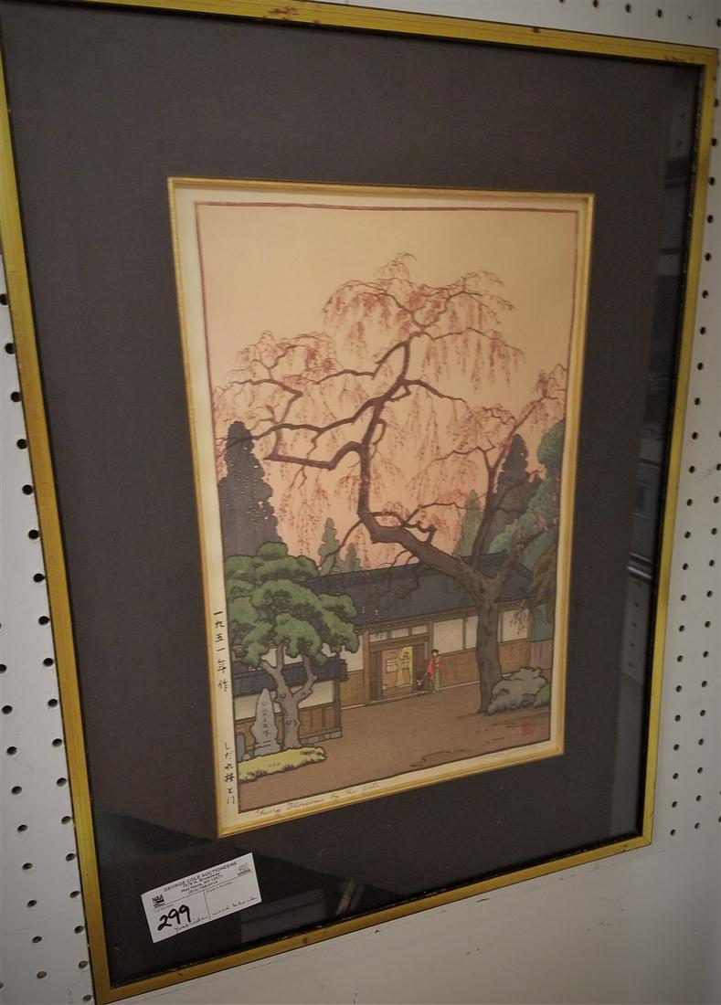 FRAMED JAPANESE WOOD BLOCK PRINT CHERRY BLOSSOMS BY THE (1 of 4)
