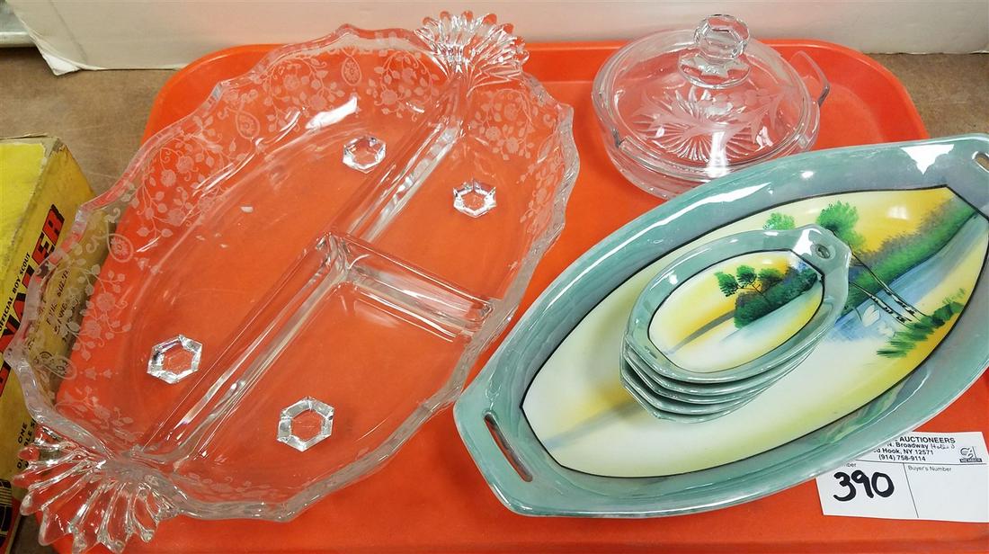 TRAY JAPAN HAND PTD. BOWL W/ 5SM, PCS., HEISEY COVERED (1 of 1)