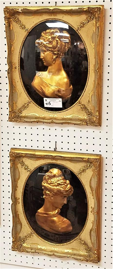 PR, FRAMED CONVEX GLASS HIGH RELIEF BUSTS, 17" X 14.5": PR, FRAMED CONVEX GLASS HIGH RELIEF BUSTS, 17" X 14.5"