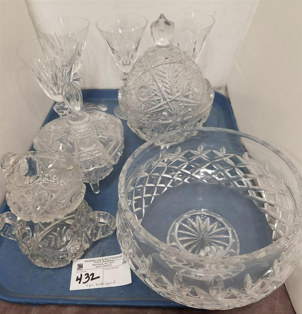 TRAY WATERFORD BOWL AND 4 STEMWARE AND CRYSTAL PCS (1 of 1)