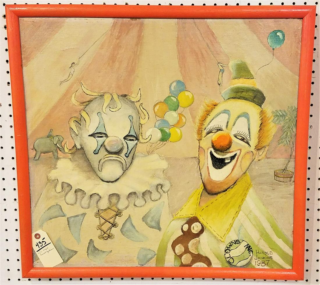 FRAMED O/C CLOWNS INC SGND HAROLD JENKINS (1 of 1)
