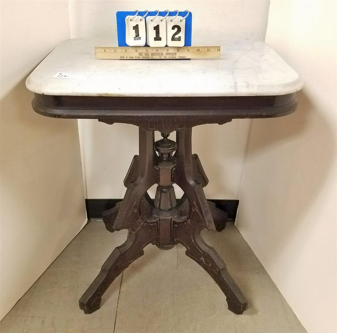 VICTORIAN WALNUT MARBLE TOP TABLE - 29"H X 24"W X 18"D (1 of 3)