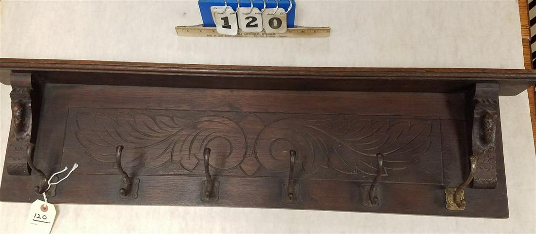 OAK WALL COAT RACK - 9.5"H X 39.5"W X 4"D (1 of 2)