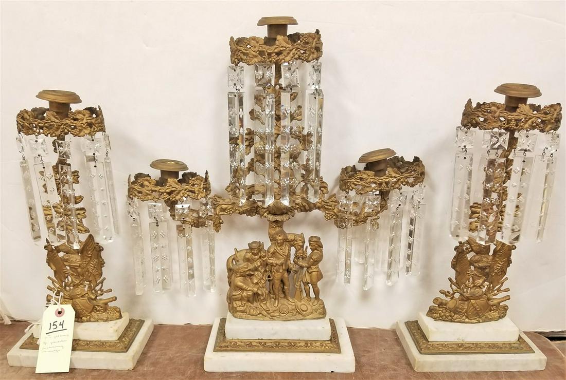 19th c. GILT BRONZE 3PC. GIRANDOLE SET, REVOLUTIONARY (1 of 4)