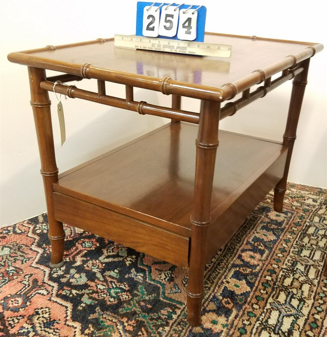 WIDDICOMB WALNUT FAUX BAMBOO I DRAWER END STAND, 22"H X (1 of 5)