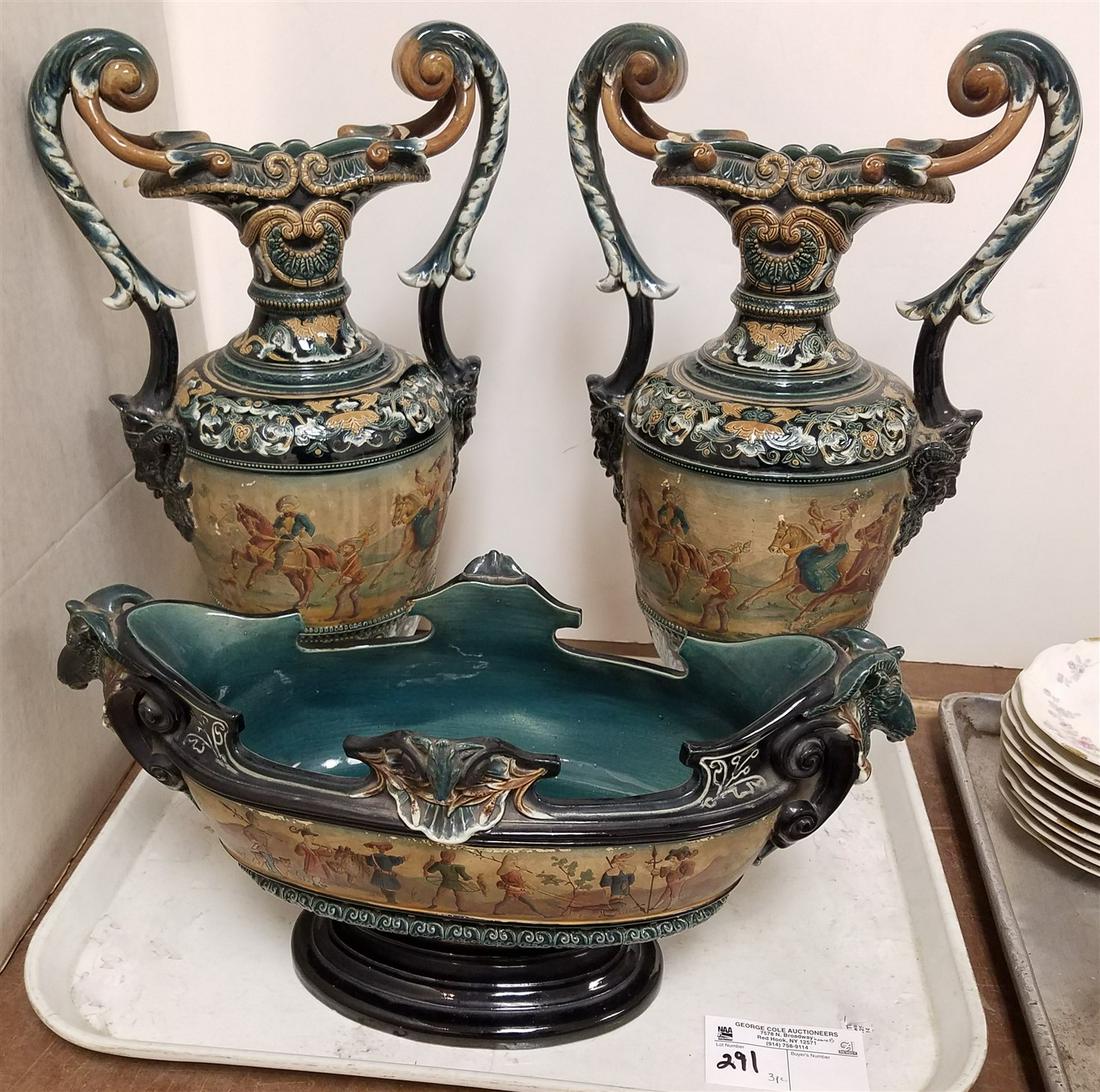 TRAY 3 PC G + ST EARTHENWARE; CENTERPIECE 7 3/4"H X (1 of 4)