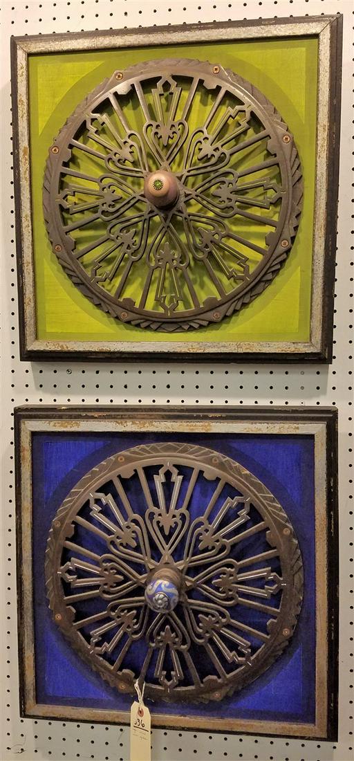 PR. FRAMED CAST IRON GRILLS, 16" DIAM., FRAME 20.5" SQ. (1 of 3)